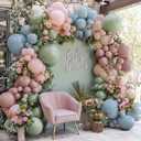 Pink Blue Green Balloon Arch Double Stuffed Dusty Green Pastel Blue Blush Mauve Latex Balloon Garland Kit for Boho Baby Shower Gender Reveal Floral Birthday Tea Party Decoration, 5in, 12in, 18in