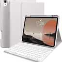 kenke for iPad 11/10th Gen Case with Keyboard 11/10.9 inch 2025 A16/2022, Detachable Wireless Bluetooth Keyboard Case Thin & Light with Built-in Left Side Pencil Holder, White Square Keycaps (Gray)