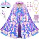 Princess Dress Up Toys Princess Dress Up Clothes Rainbow Mermaid Cape Kit 9 Pcs Gift Set for Little Girls 3-8 Years (4 - Rainbow Purple)