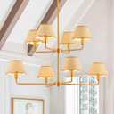 2-Layers Boho Rattan Chandelier 8-Lights Rustic Industrial Pendant Light Large Adjustable Pendant Lighting Fixtures for Kitchen Island Dining Living Room, Dia 41, UL Listed