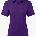 siliteelon Womens Stain Shield Dress Shirts Wrinkle Free Short Sleeve Solid Tops Blouses Button Down Shirts, Size M