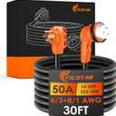50 Amp RV Extension Cord 30 ft, Heavy Duty 6/3+8/1 SJTW AWG RV Power Cord with Grip Handle Twist Lock, NEMA 14-50P to SS2-50R with LED Indicator