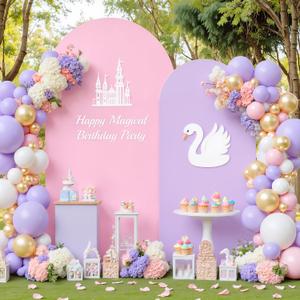 Arch Backdrop Cover Set of 2 Pink Purple Double-Sided Wedding Arch Covers Spandex Backdrop Stand Cover for Birthday Party Bridal Baby Shower Banquet Decoration 6FT 7.2FT