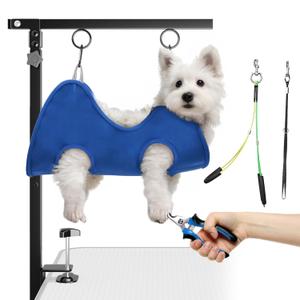 Foldable Dog Grooming Arm with Clamp: Adjustable Height 26"40", Dog Grooming Table Arm with Hammock and NoSit Holder, Grooming Restraint for Small, Medium Dogs at Home or Salon