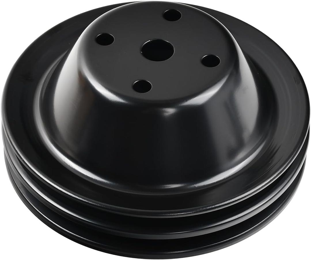 Black Steel Long Water Pump Pulley 2 Groove 6.25" OD Compatible with SBC Small Block Chevy