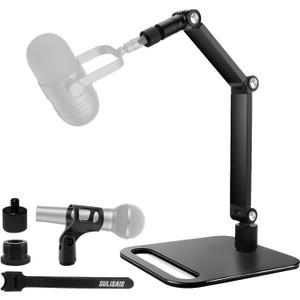 Studio Mic Stand, Desktop Microphone Stand, Mic Arm Desk Mount with 1/4"-3/8"-5/8" Adapter, Adjustable Mic Mount for Blue Yeti Hyperx Quadcast SoloCast, Webcams