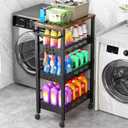 Vivihomety Utility Slim Storage Cart with Wheels, 4-Tier Narrow Rolling Organizer Shelf with Wood Top, Metal Storage Rack and Space-Saving Organizer for Bathroom, Kitchen, Laundry Room, Small Spaces (8.1 inch wide, Black)