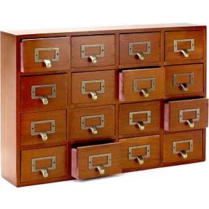 QWORK Desk Drawer Organizer, Wooden Vintage Apothecary Cabinet with 16 Drawers, Home Office & Tea & Dresser Bedroom Organization and Storage, Traditional Apothecary Cabinet, Brown