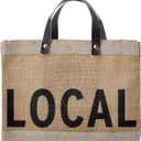 Santa Barbara Design Studio Local Mini Farmers Market Tote, Reusable Burlap Grocery Bag with Leather Handle, Purse for Beach or Picnics, Food Lovers Gift Idea, 12.5 x 9.5 Inches