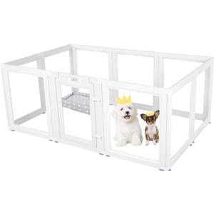 EVERFRONT Clear Acrylic Plastic Dog Playpen - Clear Dog Play Pen - Easy Assemble Acrylic Dog Playpen - Puppy Playpen, Cat Playpen, Small Animal Playpen, Dog Play Pen Indoors (White, 23.6 H, 10PCS)