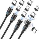 A.S Magnetic Charging Cable, 3in1 Magnetic Type C Cable Fast Charging Data Sync Magnet Cable Magnet Phone Charger for Micro USB, USB C, iProduct Smartphones(3.3ft/3.3ft/6.6ft/6.6ft,Black)