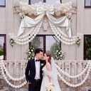 101 Pcs Giant White Satin Bow with Pearl White Linking Balloons Garland Kit Large Wedding Bow 24'' x 60'' for Wedding Bridal Shower Proposal Engagement Baby Shower Birthday Party Decorations