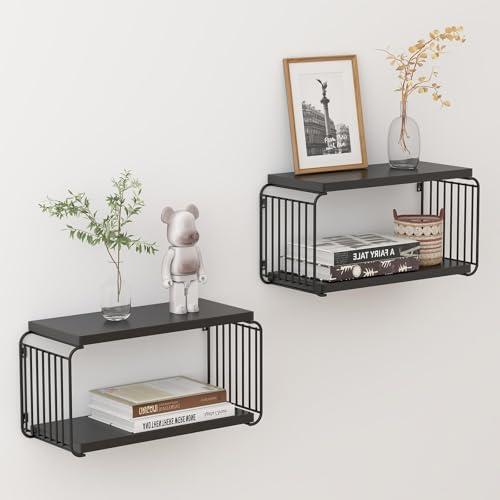 MXCSE Floating Nightstand Shelves, Modern Night Stand for Bedroom, Wood Floating Shelf for Wall, Nightstand Bedside Table, Mid Century Wall Shelves for Living Room, Bedroom (2, Black)