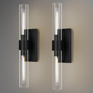 Black Wall Sconces, 22.8" Bathroom Sconces, Sconces Wall Lighting 2-Light, Bronze Wall Sconces Set of Two, Vanity Lights Tube Sconce, Glass Wall Sconce for Living Room, Bedroom, Hallway