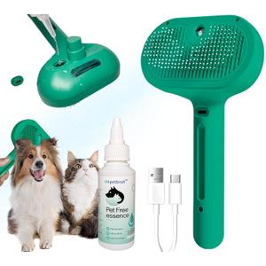 3 in 1 Cat Steam Brush - Pet-Friendly Self-Cleaning Grooming Tool with Water Brush for Cats and Dogs - Ideal Gift for Pet Owners (Dark green)