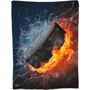 Hockey Sport Fire Throw Blanket Super Soft Warm Boy Bed Blankets for Couch Bedroom Bedding Sofa Office Car, All Season Cozy Flannel Plush Blanket for Girls Boys Men, 60"X50"