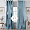 100% Blackout Curtains for Bedroom, Double Layer Blue Curtains, Black Out Curtain 84 inch Long with Sheer Overlay for Living Room, Room Darkening Window Drapes with Grommet, 52" W x 84" L