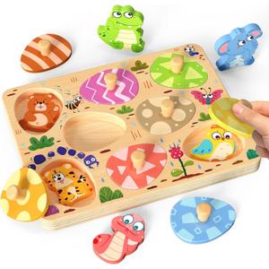Zeoddler Wooden Puzzles for Toddlers, 8 Pcs Animal Matching Egg Puzzle, Montessori Toys for Boy Girl Easter Birthday Gifts, Preschool Learning Activities & Educational Toys for Boys, Girls