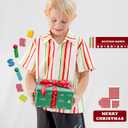 BRISIRA Boys Hawaiian Christmas Shirt Size10-15 Button Down Dress Short Sleeve Holiday Vacation Gifts for Kids Youth Teen (Stripe Xmas)