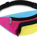 Xuniea 80s Retro Neon Fanny Pack 2 Pockets Belt Bags 90s Costumes for Women Men Waist Packs for Holiday Festival 80s Theme Halloween Party(Pink Bottom)