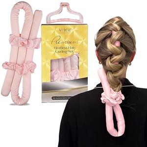 Premium Heatless Hair Curler, 100% Pure Mulberry Silk, No Heat Curling for Hair, DIY Hair Curlers to Sleep in Overnight (Pink, Basic)