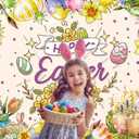 Happy Easter Decorations Banner Watercolor Painting Bunny Colorful Eggs Easter Photography Backdrop Spring Egg Hunt Party Decorations Banner(7x5FT210x150cm)