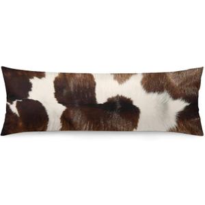 Cow Print Body Pillow Cover 20 x 54 inches White and Brown Cowhide Long Pillow Case Animal Skin Western Farmhouse Decorative Pillowcase Soft Cushion Throw Pillow Covers for Couch Bed