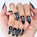 4 x GLAMERMAID Press on Nails Almond,Black Gel False Nails with Design,24 PCS Glue on Nails,Reusable Acrylic Stick on Nails Tips Manicure Set for Women,Primitive Belief