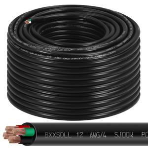 12/4 150 FT SJOOW Wire, Heavy Duty 12 AWG 4 Conductor 150FT 300V SJOOW Cable, Oxygen Free Copper (OFC) Wire for Industrial, Commercial, and Outdoor Use