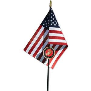 US Marine Corps Veteran Grave Marker with American Flag - 30" Tall Cemetery Graveside Memorial with Officially Licensed Military Seal - by Allied Flag