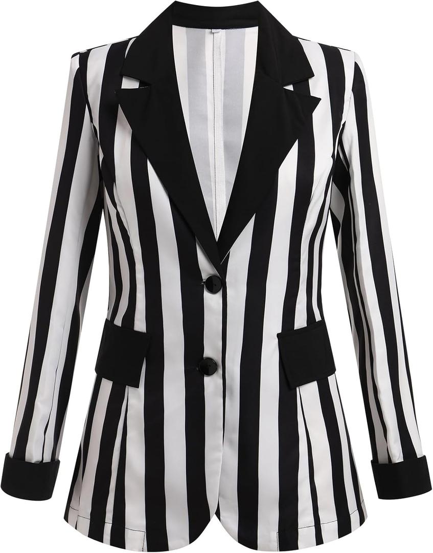 Women's Ruched Striped Blazer for Women Halloween Lightweight Slim Fit Suits with Padded Shoulder for Business Casual (S)