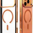 Metal Magnetic Case for iPhone 17 Pro[Compatible with MagSafe] Slim Aluminum Bumper with Anti-Scratch Lining, Original Metal Texture Military-Grade (Transparent Orange, for iphone17Pro)