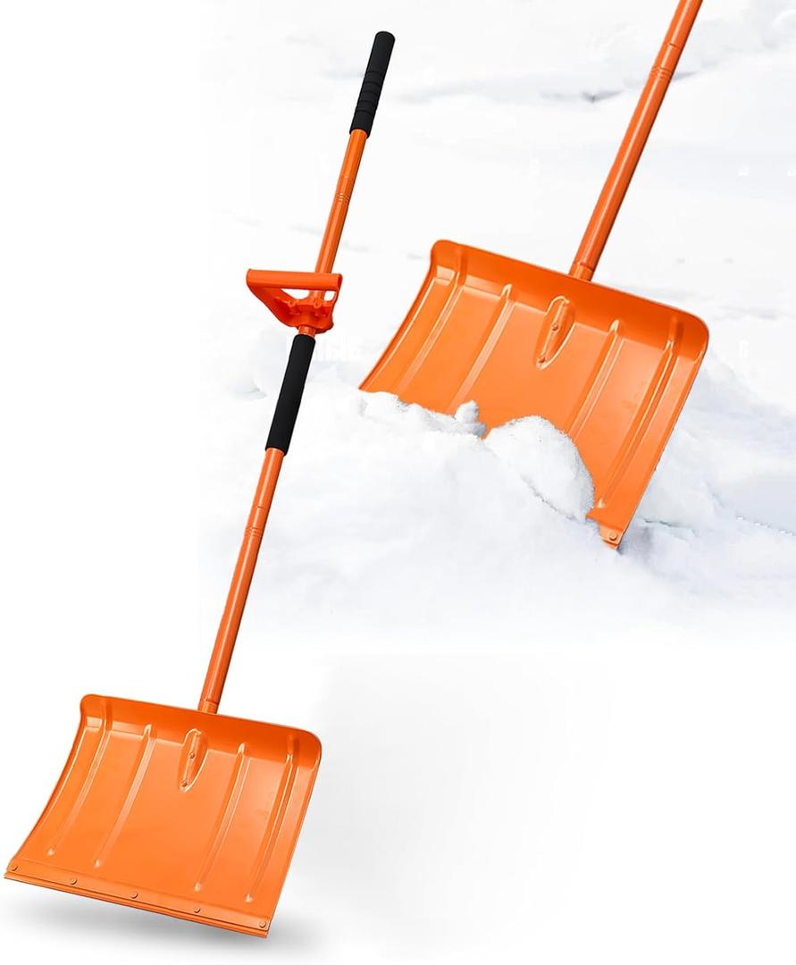 Heavy Duty Snow Shovel for Driveway 67 Inch Snow Shovel with Ergonomic LaborSaving Handle Tool, Snow Removal with Large Scoop Shovel for Outdoor Car Yard, Orange