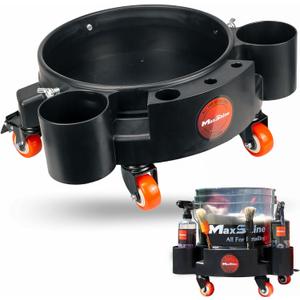 Maxshine 5 Gallon Rolling Bucket Dolly  Heavy-Duty with 5 Wheels, 2 Locking Casters, Organizer for Detailing Cleaning Compounds & Detailing Brushes - Detailing Accessory & Supplies - Black (Bucket Dolly (Black))