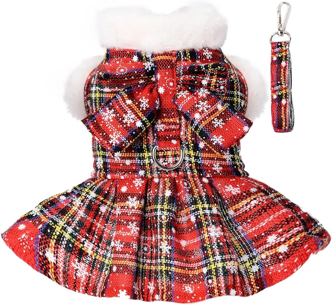 Dog Sweater Dress, Puppy Sweaters for Small Dogs Girl Winter Pet Clothes Outfit for Chihuahua Yorkie Teacup Cold Weather Red Plaid Cat Apparel Clothes (X-Small, Red)