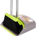 TreeLen Broom and Dustpan Set, TreeLen Broom with Dust Pan with Long Handle Combo Set for Office and Home Standing Upright Sweep Use with Lobby Broom