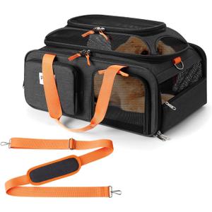 19x13x9 TSA Approved top Expandable pet Carrier for Small Dog Puppy cat up to 10 lbs Weight and 18'' Length, for Southwest Spirit Canada Airlines (black)