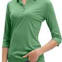 MOHEEN Women's Polo Shirt UPF 50+ Quick Dry Moisture Wicking 3/4 Sleeve Golf Sun Shirts Athletic Casual Work (Green, L)