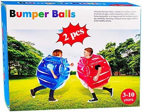 SUNSHINEMALL 2PC Sumo Balls, Inflatable Body Sumo Balls Bopper Toys for Kids 26" - Heavy Duty PVC Vinyl Suits for Grassland or Other Outdoors Play (2PC Blue+Pink 26inch)