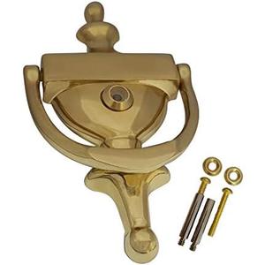 QCAA Solid Brass Door Knocker, 7", with 160 Degree Glass Len Door Viewer (UL Listed), Polished Brass, 1 Pack