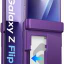 for Samsung Galaxy Z Flip 7 Case Wallet with Card Holder (3 Cards) & Outer Screen Protector & Hinge Protection, Shockproof Rugged Phone Protective Cover Case for Galaxy Z Flip 7, Dark Purple