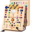 Busy Board with 19 LED Light Switches, Montessori Toys for 1 2 3 Years Old, Wooden Sensory Board, Toddlers Activity Travel Toys for 1 2 3 Year Old Boy & Girl Birthday Gift (Big)