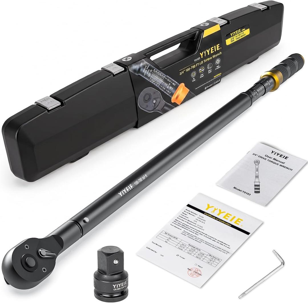 YIYEIE 3/4″ Drive Click Torque Wrench Set 3PCS, 100-700 FT-LB/136-949 Nm
