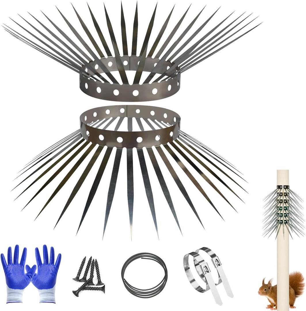Bird Spikes, Squirrel Spikes and Squirrel Baffles Keep Raccoons, Cats and Snakes Away from Gardens, Fences and Climbing Bird Feeder Poles.(120 inches)
