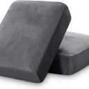 PrinceDeco Stretch Velvet Couch Cushion Covers for Individual Cushions Sofa Cushion Cover Seat, Sofa Covers Washable, Couch Seat Cushion Covers for Sectional (2 Pieces, Grey)