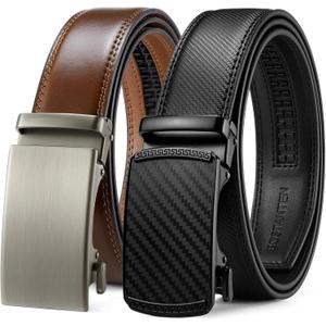 BOSTANTEN Ratchet Leather Belt For Men 2 Pack Dress and Casual with Adjustable Buckle, Trim to Fit