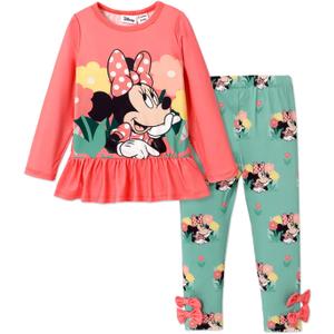 Disney Princess Frozen Minnie Mouse Toddler Girls Clothes: Ruffle Sleeve T-Shirt and Leggings Summer Shorts Outfit Set (2-6Y) (4-5 Years)