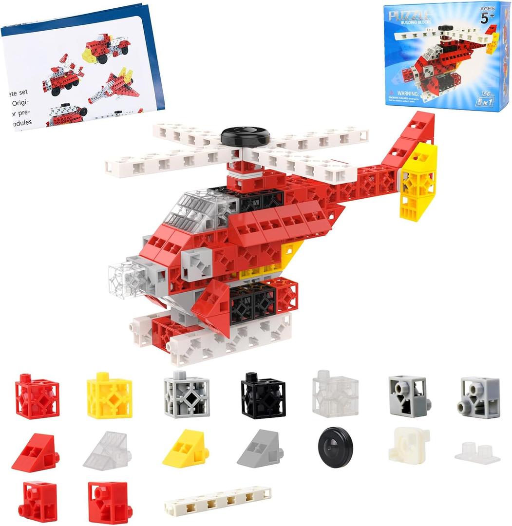 150 PCS 0.8in Building Blocks - Toy Building Sets for Kids, Building Blocks Cubes, School Toys Birthday Gifts for Boys and Girls Age 3+ Years Old Stimulate Imagination (150, Helicopter)