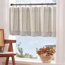 jinchan Colorful Striped Linen Double Layer Valance Pinstripe Rustic Cafe for Living Room Bathroom Light Filtering Drapes for Small Window Farmhouse Valance Rod Pocket 1 Panel 18 Inch Multi Blue