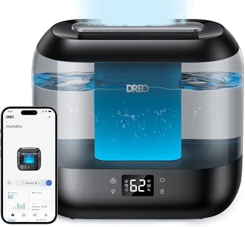 Dreo Smart Humidifiers for Bedroom, Top Fill 4L Supersized Cool Mist Humidifier with Nightlight, 32H Runtime, Touch/APP/Voice Control, 28 dB Quiet Ultrasonic Humidifiers for Large Room, Baby, Plants
